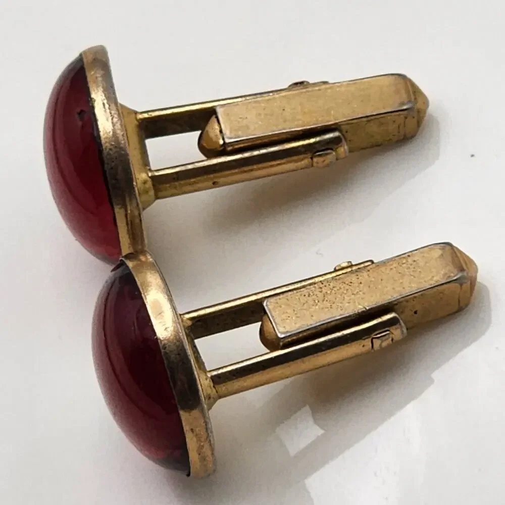 Antique Vintage Swank Gold Red Cufflinks Cuff Links